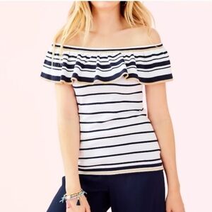 LILLY PULITZER PERELLE OFF THE SHOULDER STRIPE SWEATER SIZE XL